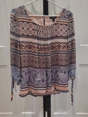 Roz & Ali Blush Pink and Navy Patterned Boho Top